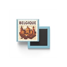Buzdolap Magneti Belçika Brüksel Renkli Posta Pulu Temalı - 9x9 Cm