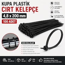 Cırt Kelepçe Plastik Kelepçe Kablo Bağı 1. Sınıf Malzeme Siyah 4,8mm X 200 Mm 100 Adet 100 Adet - Siyah