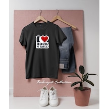 Bahriyeli Collection Oversize I Love Rock N Roll Tasarımlı Unisex T-shirt Siyah