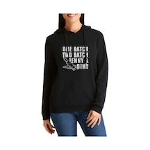 Punisher One Batch Two Batch Baskılı Siyah Kadın Kapşonlu Sweats