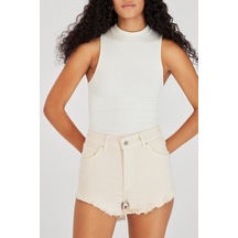Itsbasic Yüksek Bel Bej Mini Şort