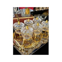 6 Adet Metal Ayaklı Kapaklı Kristal Cam Gold Ağız Çizgili Lokumluk Sunumluk Beyaz