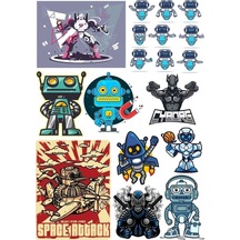 Retro Robot Sticker Set 13 Parça Telefon, Tablet, Defter, Laptop Sticker