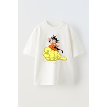 Thewert Unisex Dragon Ball Nimbus Cloud Tasarım Baskılı Pamuk Beyaz Oversize T-shirt