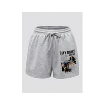 Tarzsokak Slogan Graphic Drawstring Waist Track Şort Gri