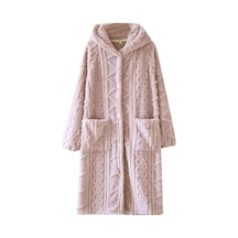 Kadın Bornoz Flanel Düğmeli Kışlık Sabahlıklar Kadınlar İçin Kırmızı