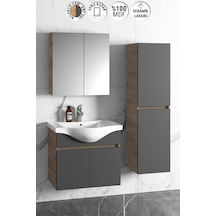 Yıldız 55+35 Cm Atlantik Çam- Antrasit Gri Mat Mdf Seramik Lavabo Antrasit - Atlantik Çam