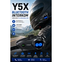 Y5x Bluetooth Kask Kulaklığı 1000 Metre İnterkom 4 Kişi Grup Konuşma Müzik Paylaşımı Mikrofonlu Motosiklet Kulaklığı