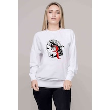 Roger Federer Baskılı Beyaz Kadın Sweatshirt