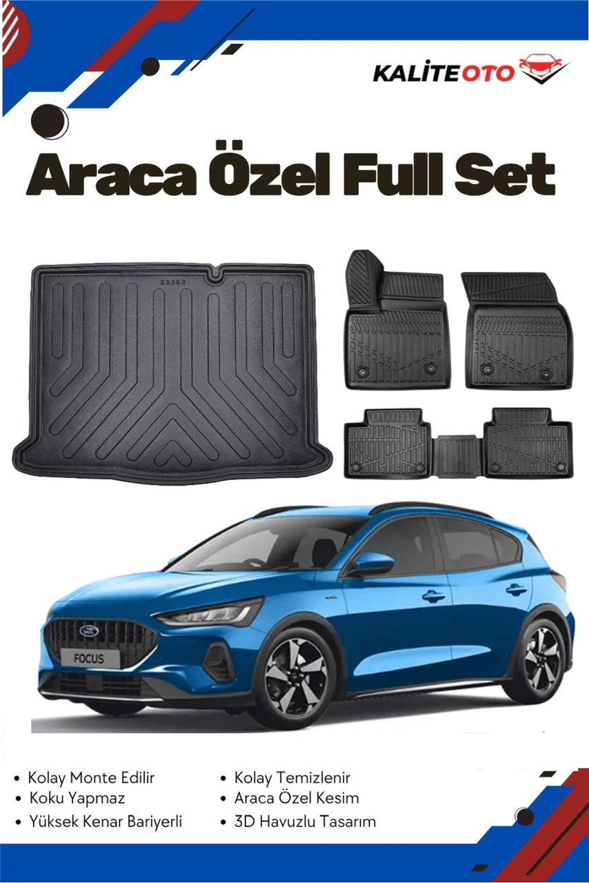 Ford Focus 5 Hatchback 2019 Model Yumuşak Paspas+ince Stepne Bagaj Havuzu Seti