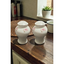 2 Li Lale Porselen Yaldızlı Tuzluk Biberlik 120ml Beyaz