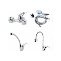 Banyo Spiralli Mutfak Lavabo Batarya Seti + 3 Fazlı Duş Seti Krom