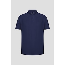 Düğmeli Jakar Desenli Polo Yaka Erkek T-shirt Lacivert Lacivert