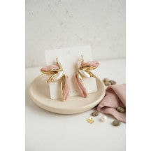 Pembe Renk Lotus Yaprak Model Kadın Küpe Tj-bkp11995 Altın - Çok Renkli