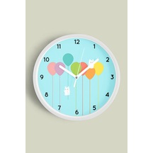 Renkli Balonlar Çocuk Odası Modern Duvar Saati - 42cm - Önü Camlı Beyaz Kasa - Sessiz Mekanizma Beyaz