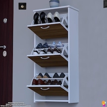 Modilayn West Asma Kapı Önü 52x116x26 Cm Lik 3 Düşer Kapak 6 Göz Bölmeli Ayakkabılık Ceviz - Beyaz