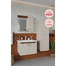 Selvi 65 Cm %100 Mdf Lavabolu Banyo Dolabı Aynalı Dolaplı Üst Dolap Lavabo Boy Dolabı Krem