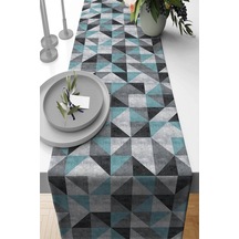Turkuaz Geometrik Desenli Premium Masa Örtüsü Runner Rnr379n11