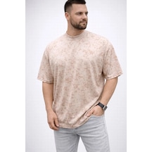 Barlashive Erkek Premium Tişört Osy Yumuşak Dokulu Yıkamalı Oversize T-shirt - Bej Çok Renkli