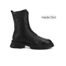 Gönderi(R) Gönderi R Siyah Floter Fermuarlı Kalın Taban Hakiki Deri Postal Bot Siyah Floter