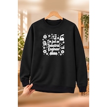 Mor Mürekkep Endüstri Mühendisi Industrial Engineer Baskılı Erkek Bisiklet Yaka Sweatshirt - Siyah