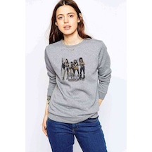 Kiss Forever Music Rock Grub Baskılı Gri Kadın Sweatshirt