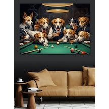 Ahşap Tablo Bilardo Oynayan Sevimli Köpekler Grubu