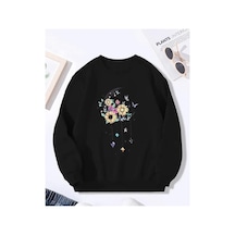 Herkesemoda Baskılı Bisiklet Yaka İçi Polarlı Sweatshirt Siyah
