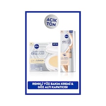 NIVEA Göz Bakım Kremi Açık Ton 15 ML + Cellular Expert Finish Cushion Renkli Yüz Bakım Kremi SPF15 01 Açık Ton