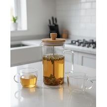 Bambu French Press 1000 Cc Bitki Çayı Filitre Kahve Bambu - Şeffaf