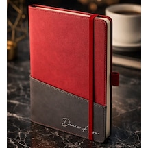 Bk Gift Kişiye Özel Kırmızı Termo Deri Defter -17, Kartvizit Bölmeli, Çizgili Ivory Kağıt Kobitmeyencom36034 Bk Gift