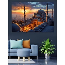 Ahşap Tablo Gece Işıklarında İstanbul Camii Manzarası