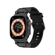 Watch Ultra 49mm Clo Krd-101 Titanyum Metal Başlıklı Silikon Kordon-siyah