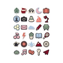 30 Adet Minimalist Estetik İkon Sticker Seti - Laptop Defter Ajanda Telefon Çok Renkli