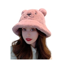 Mood Agenda Kadın Sevimli Ayı Kulak Peluş Bucket Şapka Pudra