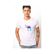 Camel Piramitleri Dromedary Deve Çöl Çizim Baskılı Beyaz Erkek T
