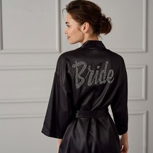 Pierre Cardin Saten Taşlı Bride Gelin Sabahlık 1000 Siyah Siyah
