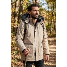 Buratti Peluş Astarlı Suya Ve Rüzgara Dayanıklı Soğuk Geçirmez Slim Fit Erkek Mont 5711051 Taş