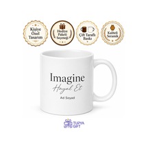 Imagine Yazılı Hayal Et Kupa Bardak Motivasyon Hediye Porselen Mug Beyaz / Çok Renkli