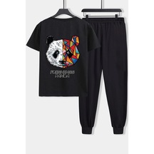 Uyguntarz Unisex Panda Baskılı 2'li Eşofman Takımı Siyah