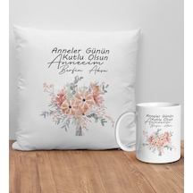 Bk Gift Kişiye Özel Anne Tasarımlı Beyaz Kırlent Yastık Ve Kupa Seti-9, Anneye , Anneler Günü leri