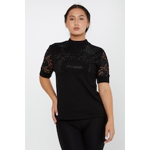 Kazee Kolları Dantel Detaylı Triko Bluz Siyah - 799313730 Siyah
