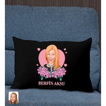 Bk Gift Kişiye Özel Anneler Günü Karikatürlü Premium Kumaş Siyah Dikdörtgen Kırlent Yastık, Anneler Günü Hediyesi, Ev Dekorasyonu-2