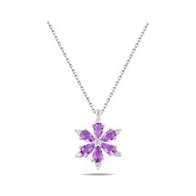 Brezza Lusso Jewelry 925 Ayar Lotus Çiçeği Ametist Taşlı Kadın Gümüş Kolye 40772463 42 CM 42 CM