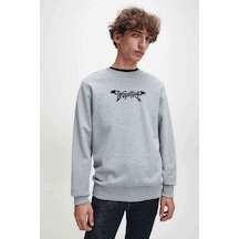 Dragonforce Logo Baskılı Gri Melanj Erkek Örme Sweatshirt