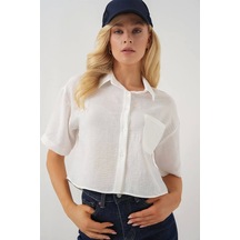 Defymoda Kısa Kol Crop Gömlek 20341 - Beyaz Beyaz