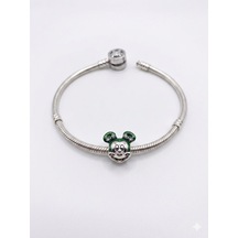 Bayan Yeşil Mickey Model Gümüş Charm