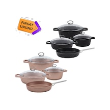 Meşeler Lisa Granit Döküm 7 Parça Tencere Seti Siyah