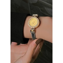 Kauçuklu Simli Çeyrekli Bileklik Sarı Altın