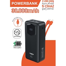 30.000 Mah Hızlı Şarj Powerbank 22.5 W Kendinden Kablolu Göstergeli Taşınabilir Batarya Siyah
